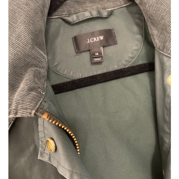 J Crew XS Waxed Cotton $240 Long Military Field Coat Hood Barn Jacket Army Green - Picture 6 of 13